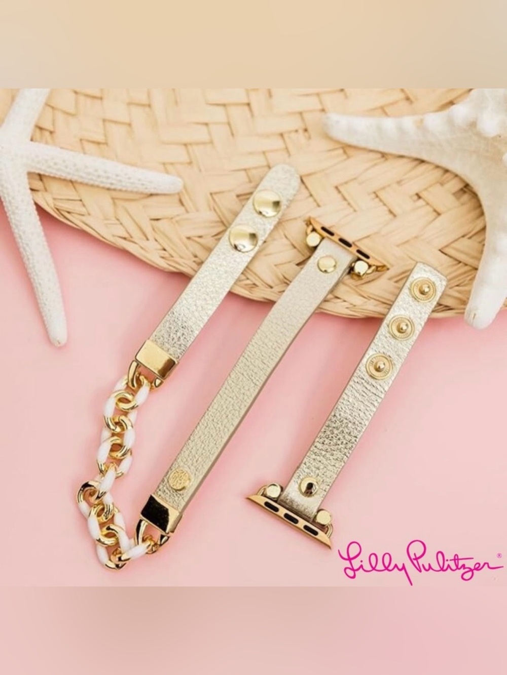LILLY PULITZER Skinny Apple Wrap Around Watch Band in Gold/ Resort White